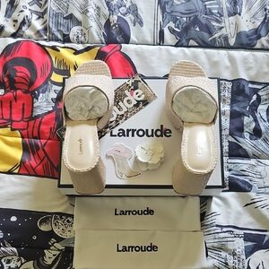 Larroude Beige Wedge Sandals